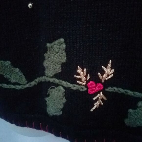 Basic Editions Tunic Sweater Cowl Neck Embellished Holiday Ugly Christmas Small - Picture 3 of 7